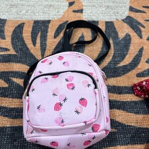 Claire's Pink Strawberry Print Kids Backpack